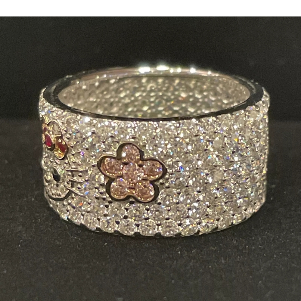 Hello Kitty Diamonique Sterling Silver Ring Blooming Flowers Eternity Band - Picture 5 of 13